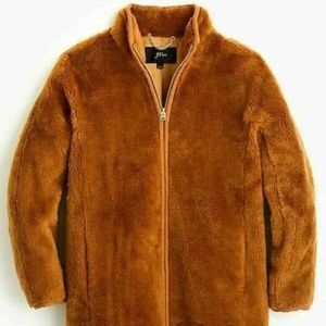 NWT J. Crew zip-up Teddy Coat, Warm Brandy, Small